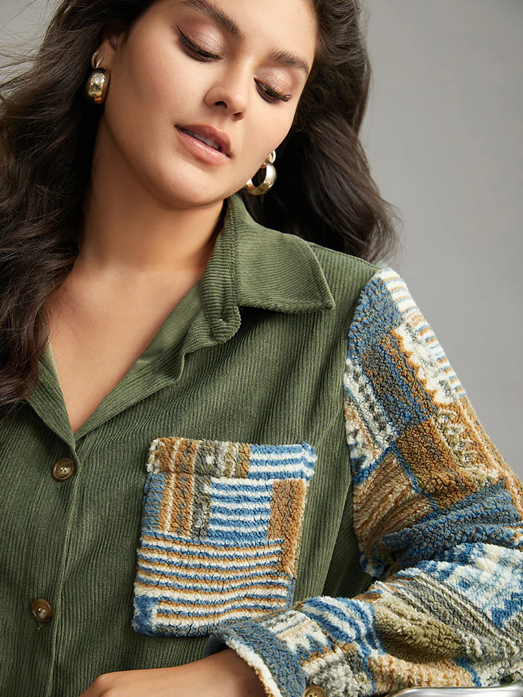 Textured Contrast Patchwork Button Through Jacket - Image 6