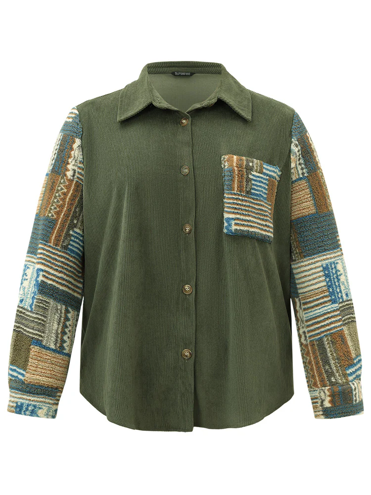 Textured Contrast Patchwork Button Through Jacket - Image 7