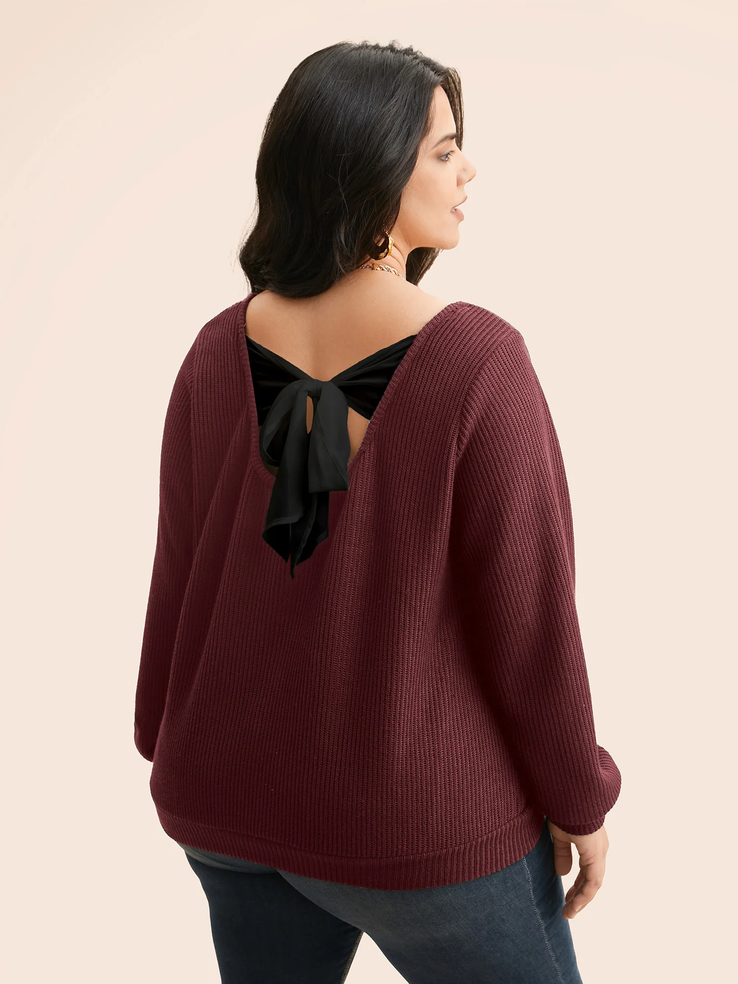 Textured Contrast Tie Knot Sweatshirt - Image 11