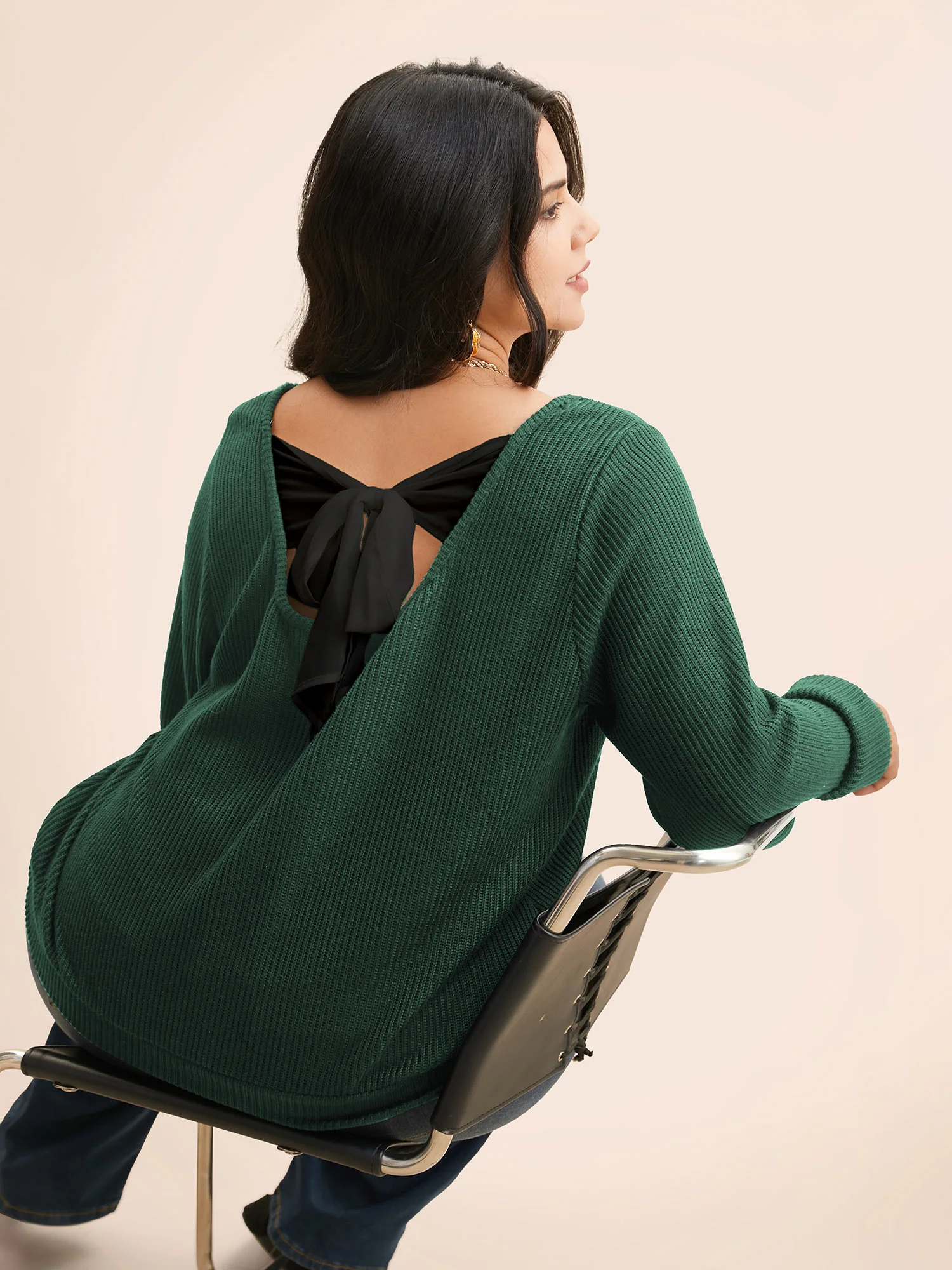 Textured Contrast Tie Knot Sweatshirt - Image 12