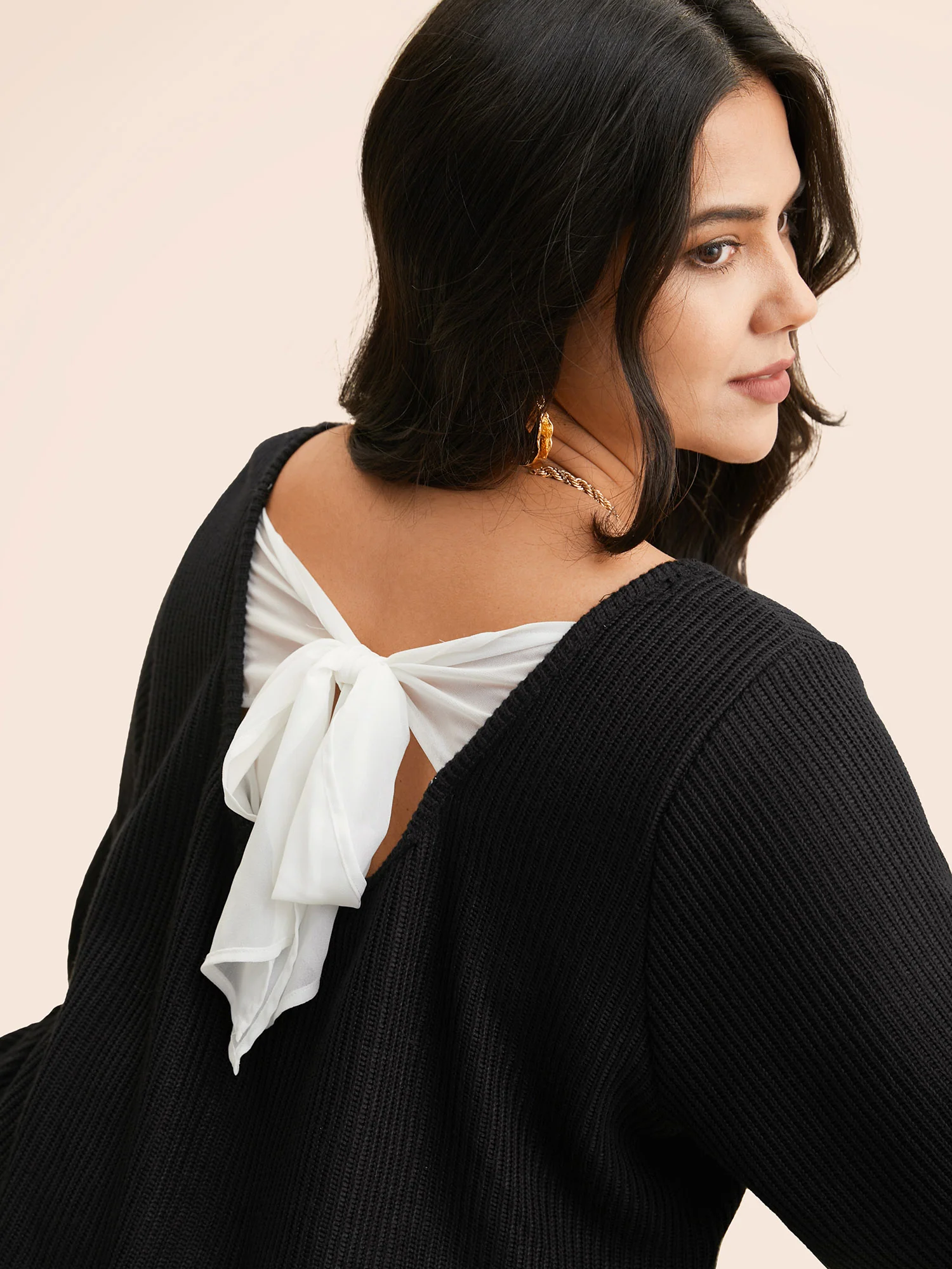 Textured Contrast Tie Knot Sweatshirt - Image 4