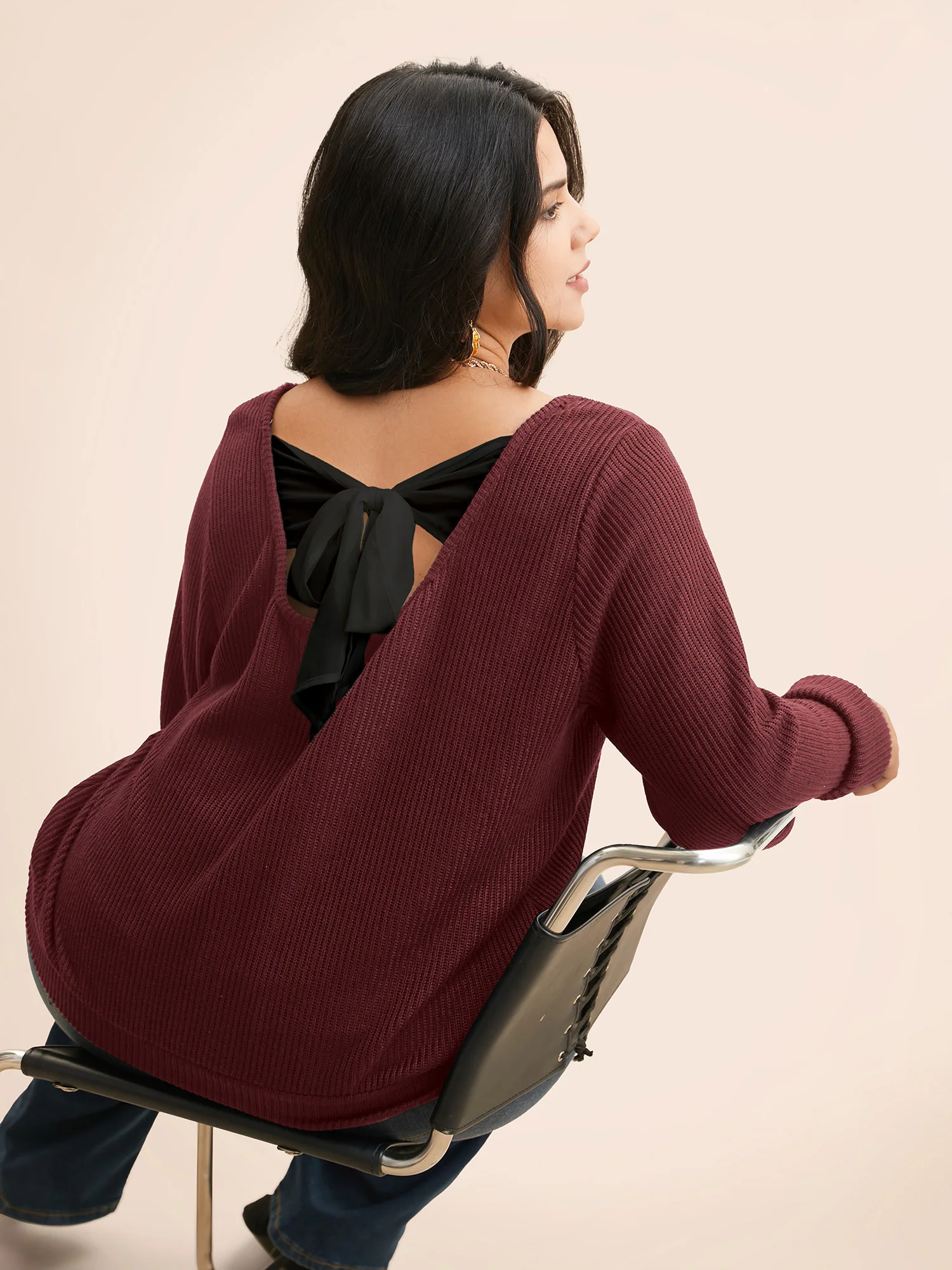 Textured Contrast Tie Knot Sweatshirt - Image 8