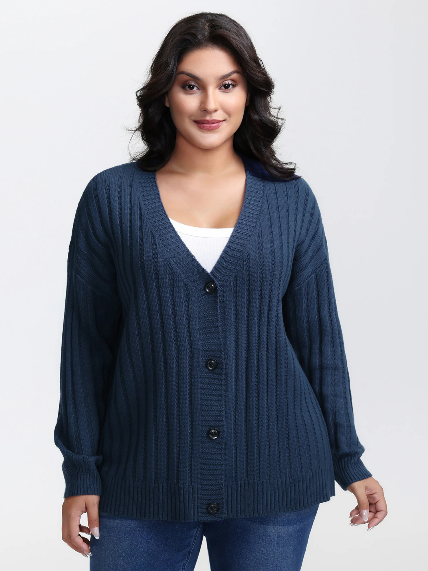 Textured Cozy Button Knit Cardigan - Image 2