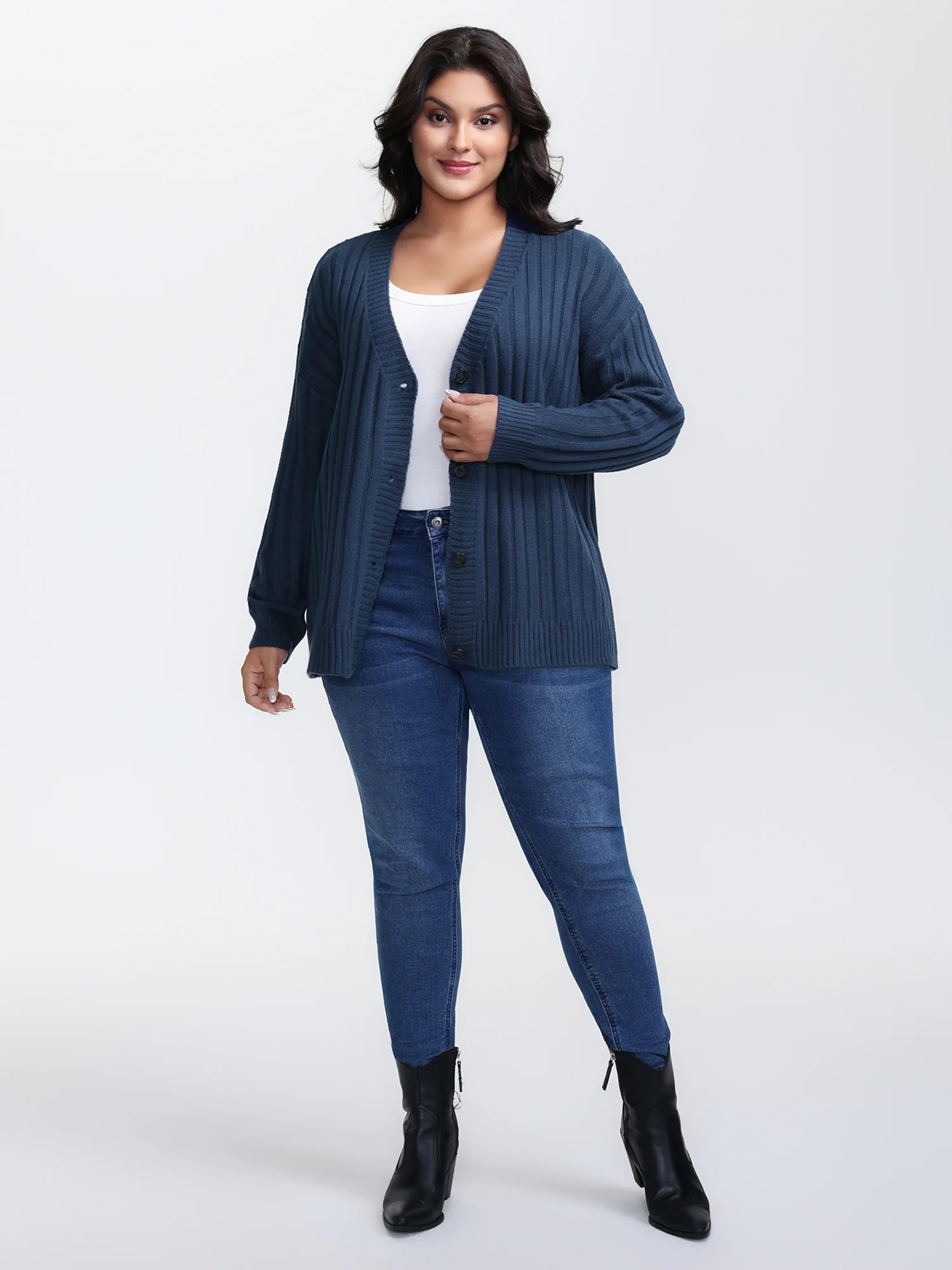 Textured Cozy Button Knit Cardigan - Image 3