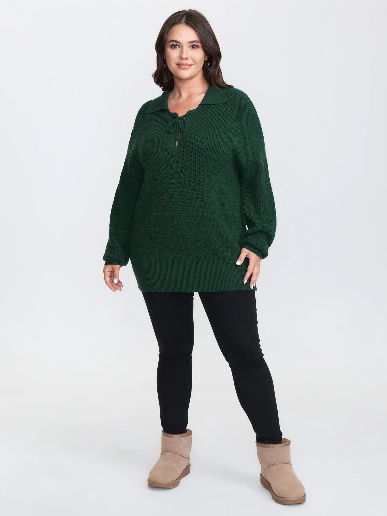 Textured Cross Neck-Tie Ribbed Hem Pullover - Image 3