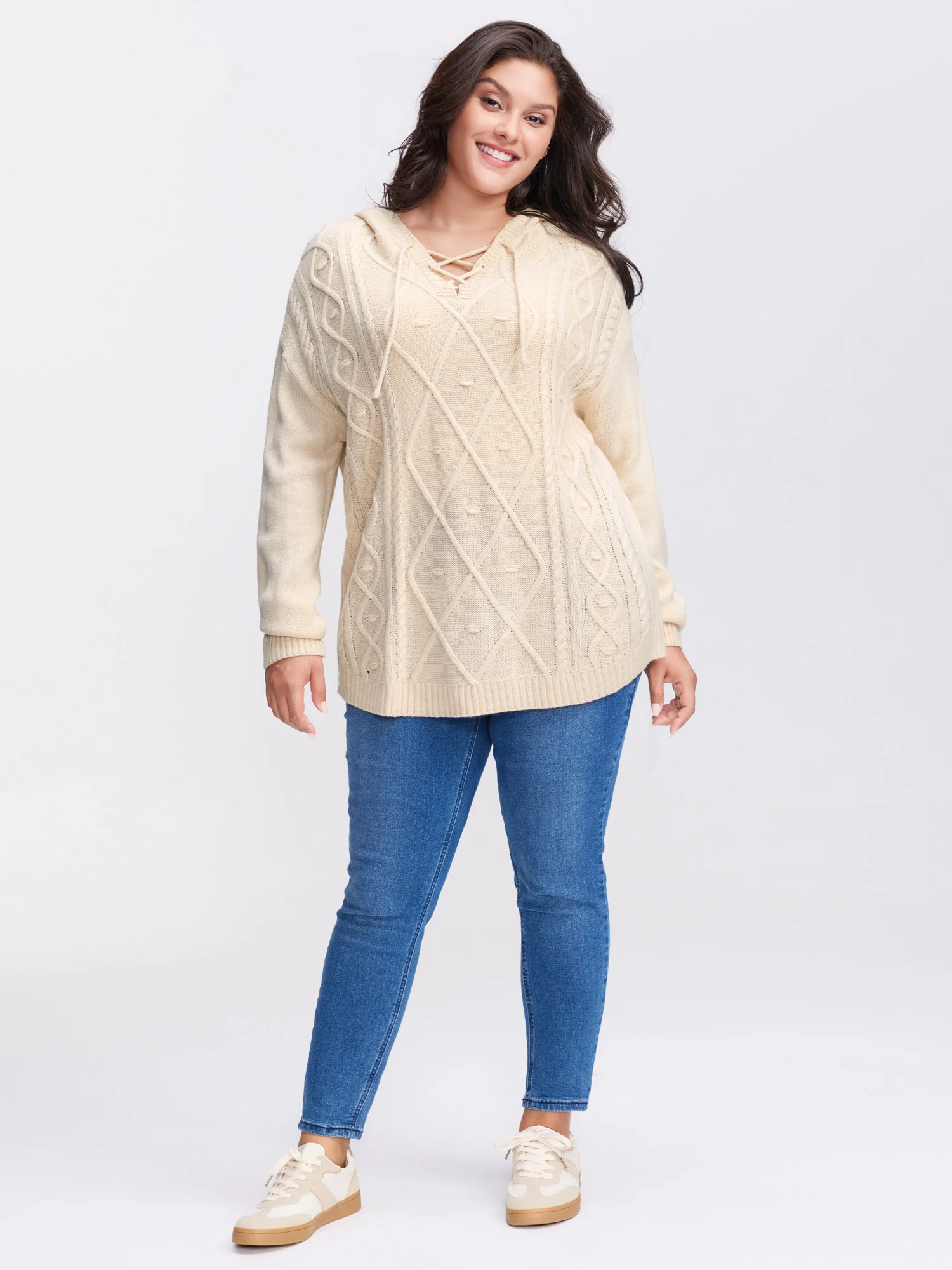 Textured Cross-Tie Hooded Pullover - Image 2