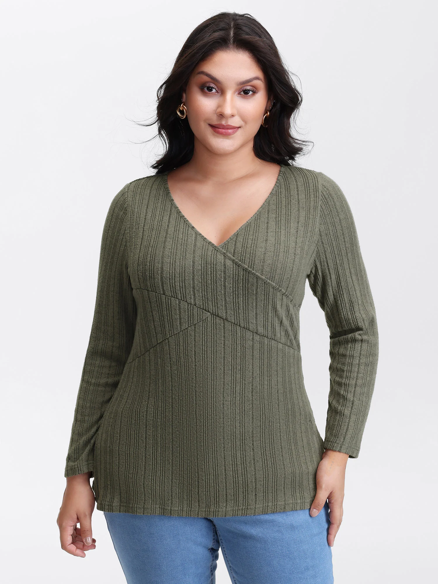 Textured Crossover Bodice Fitted T-Shirt - Image 2