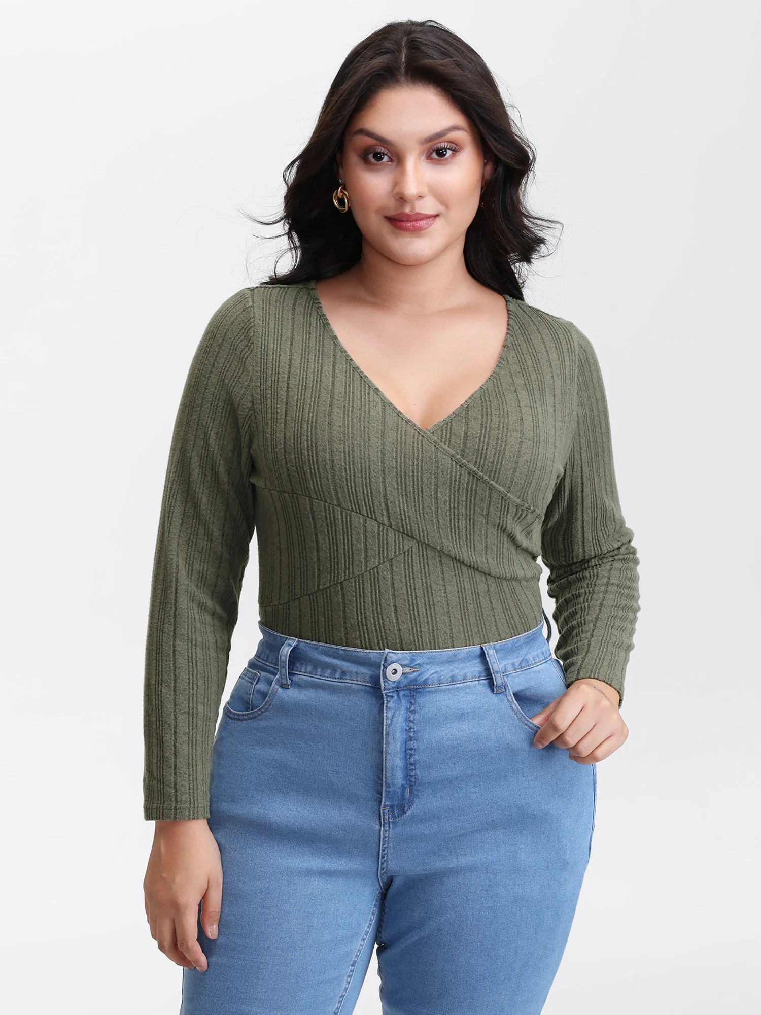 Textured Crossover Bodice Fitted T-Shirt - Image 4