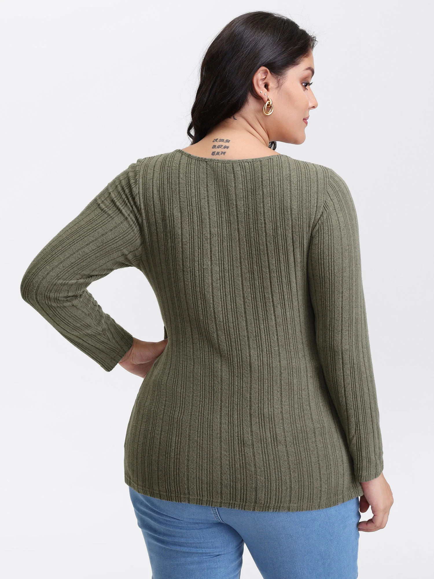 Textured Crossover Bodice Fitted T-Shirt - Image 5