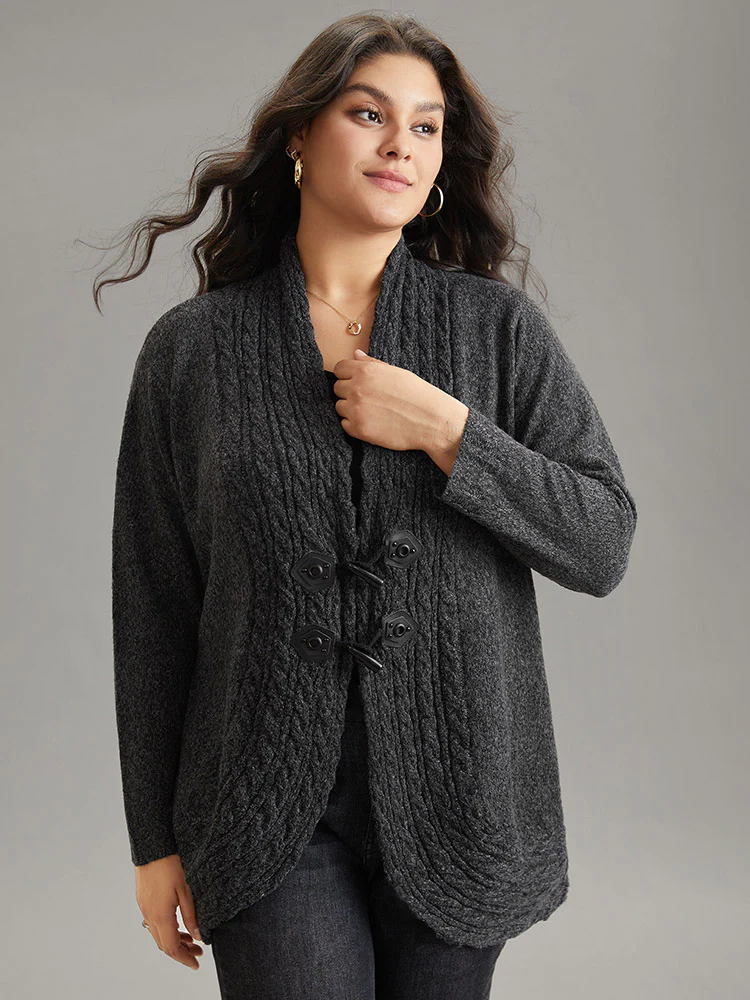 Textured Curved Hem Duffle Button Cardigan