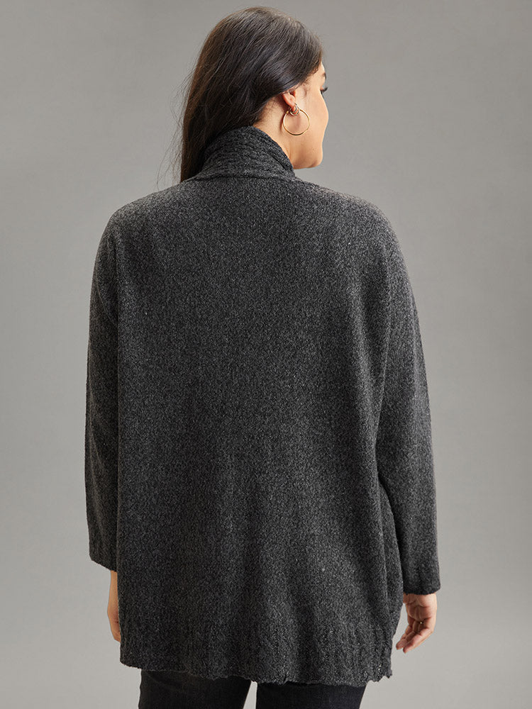 Textured Curved Hem Duffle Button Cardigan - Image 2