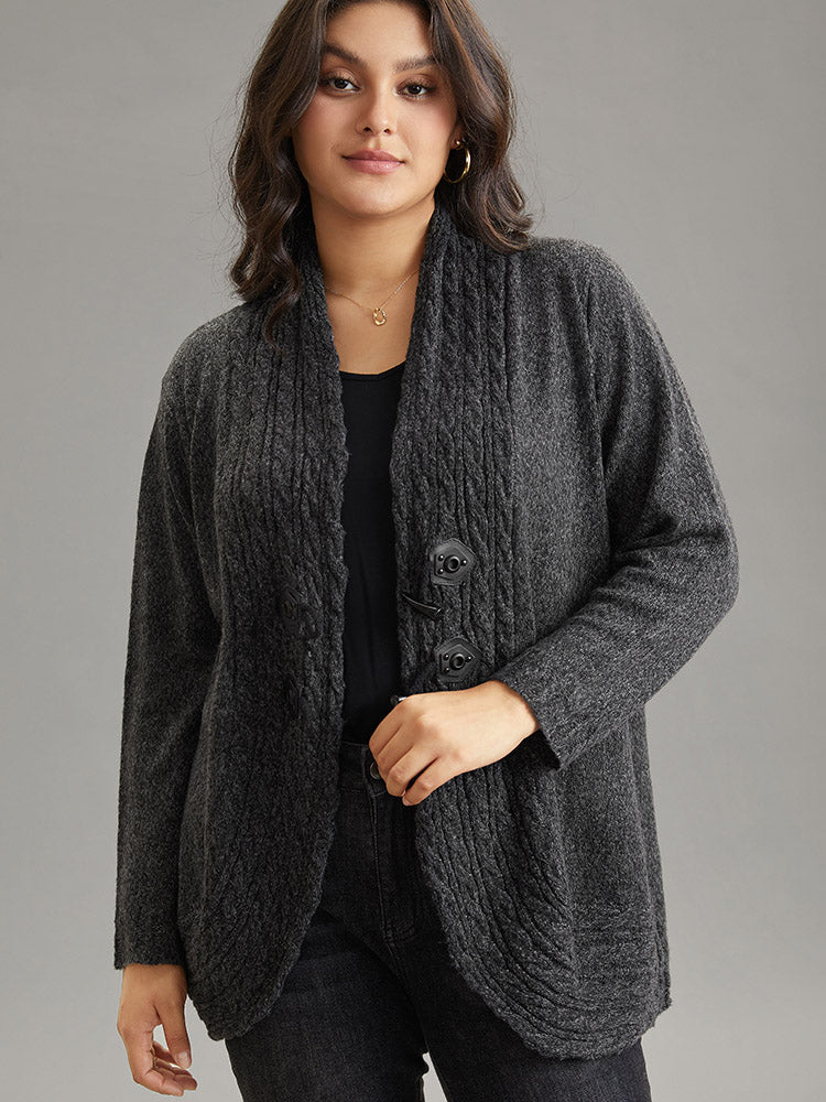 Textured Curved Hem Duffle Button Cardigan - Image 3