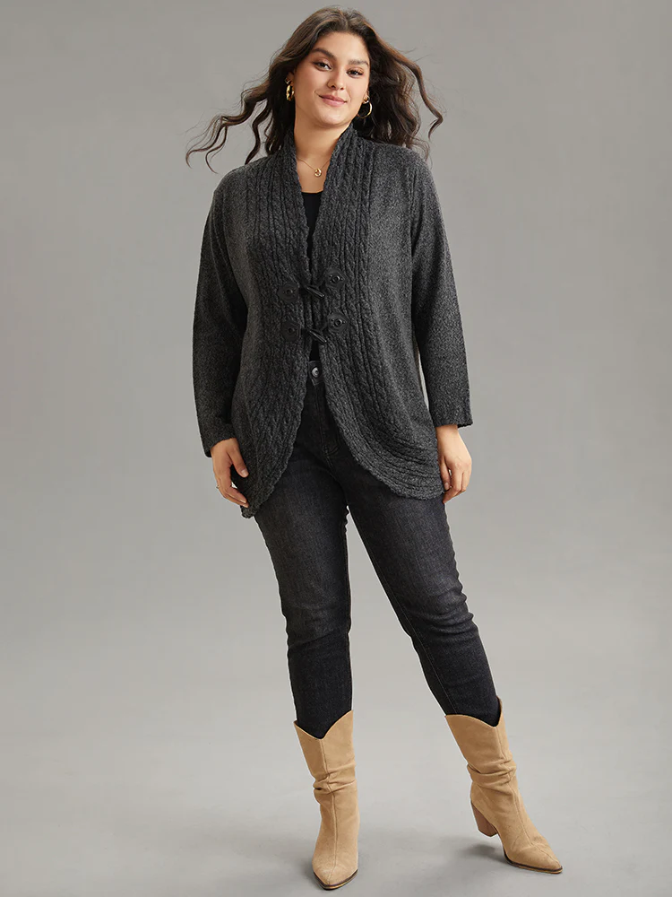 Textured Curved Hem Duffle Button Cardigan - Image 4