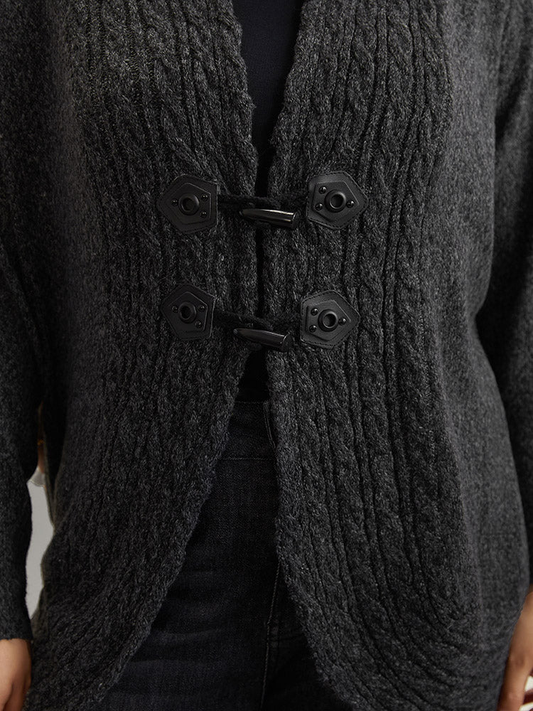 Textured Curved Hem Duffle Button Cardigan - Image 5