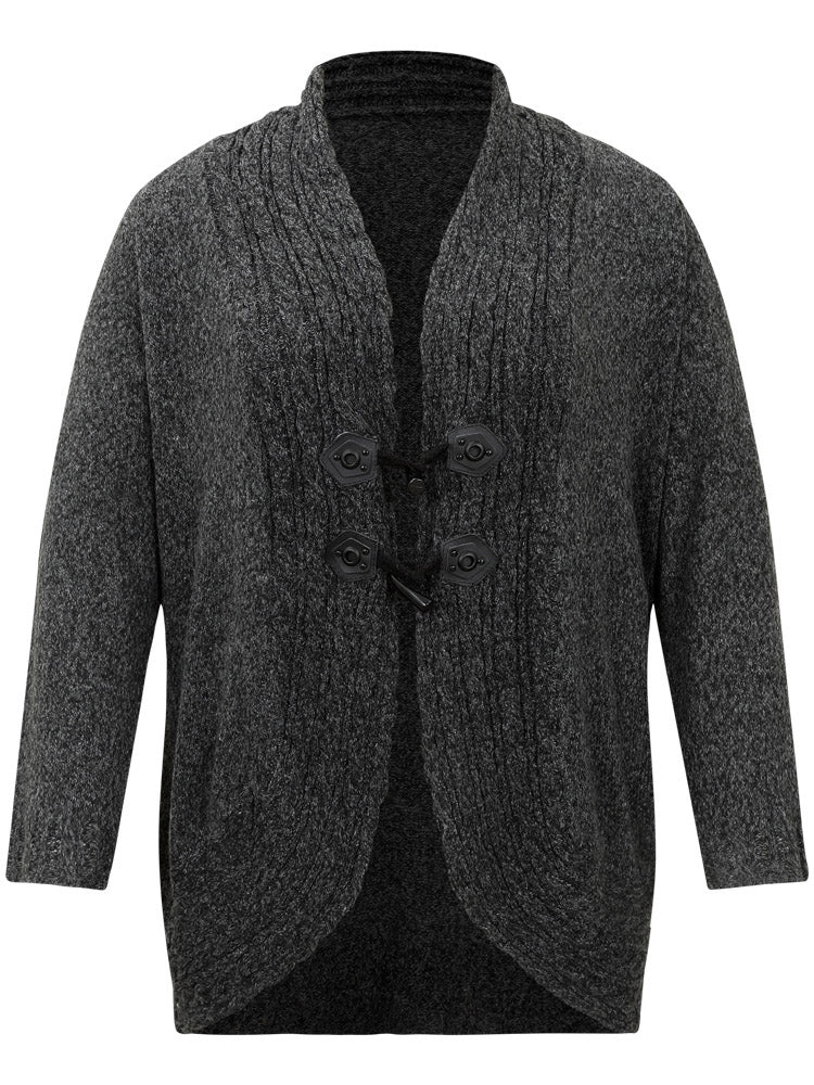 Textured Curved Hem Duffle Button Cardigan - Image 6