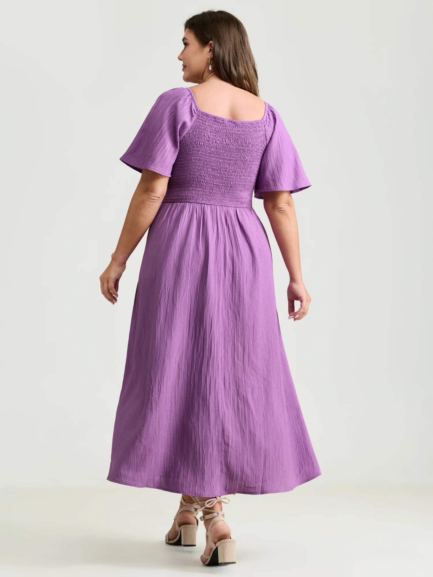 Textured Curvy Hem Bust-Friendly Slit Midi Dress - Image 5
