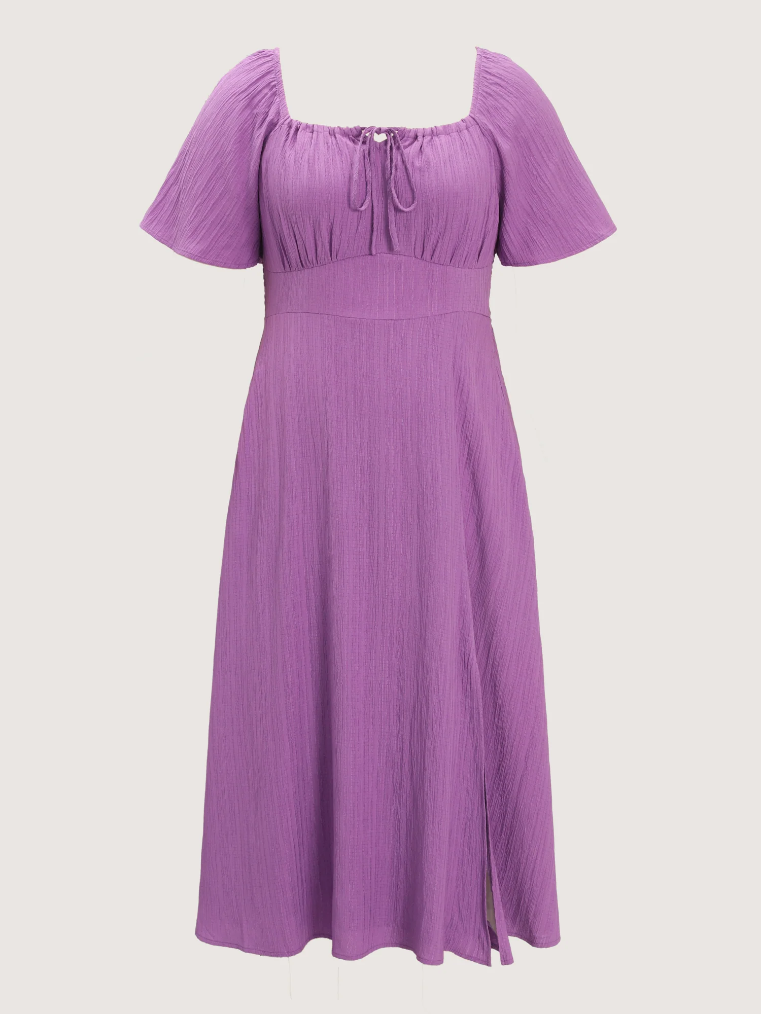 Textured Curvy Hem Bust-Friendly Slit Midi Dress - Image 8