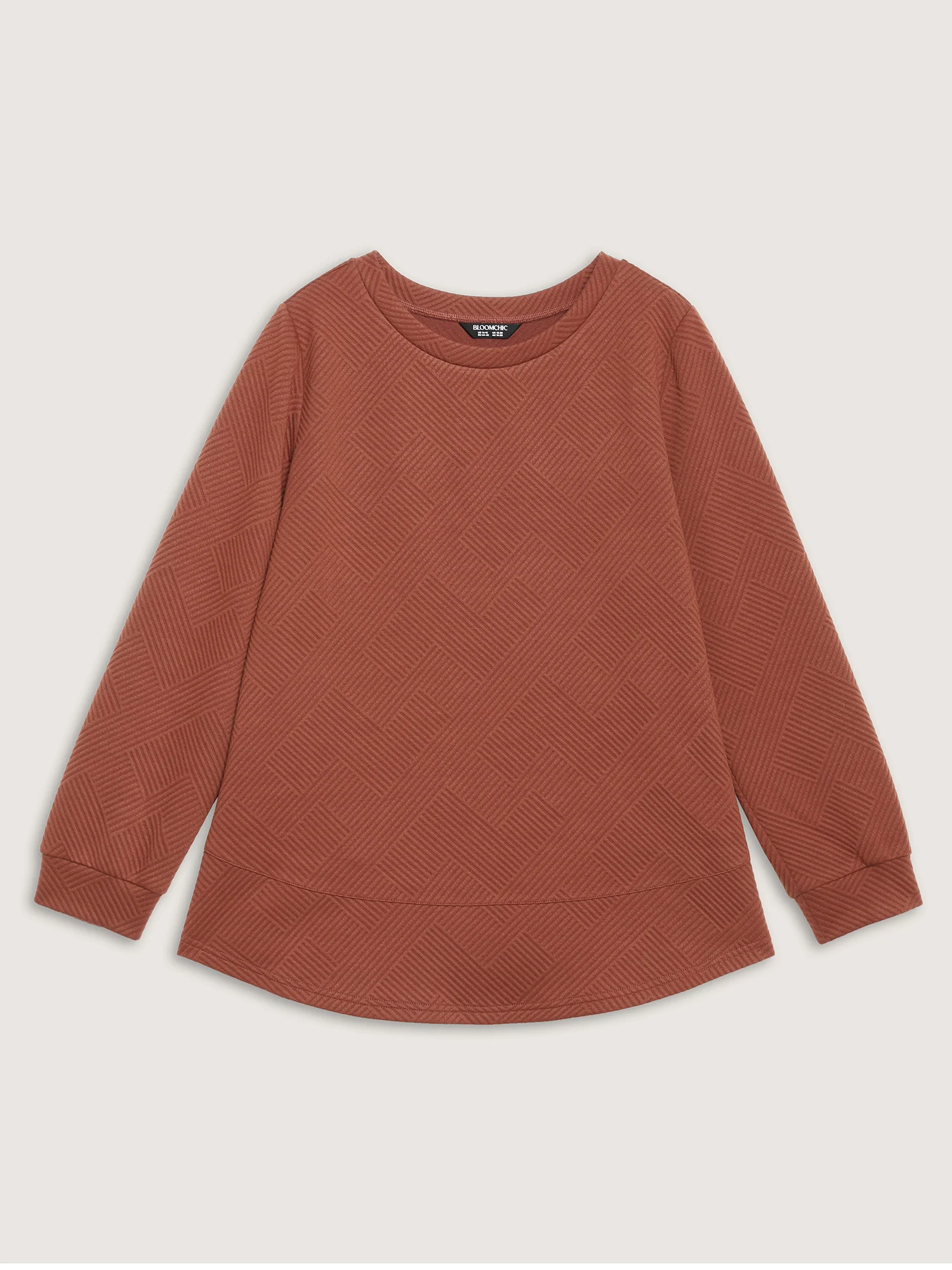 Textured Curvy Hem Round Neck Sweatshirt - Image 6