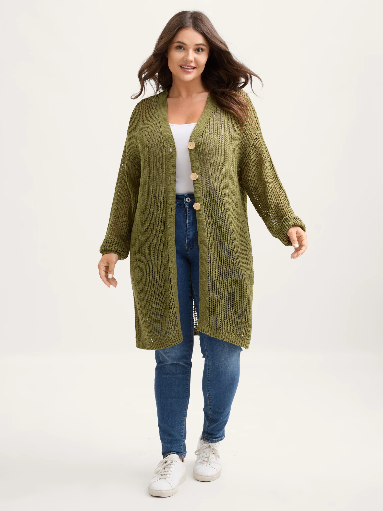 Textured Cut-Out Button Detail Cardigan - Image 3