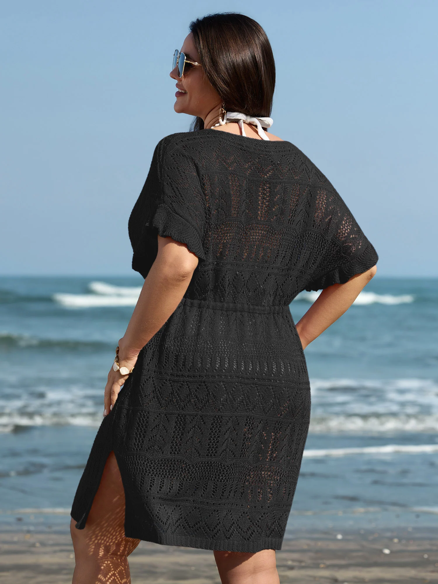 Textured Cut-Out Drawstring Swim Cover-Up - Image 11
