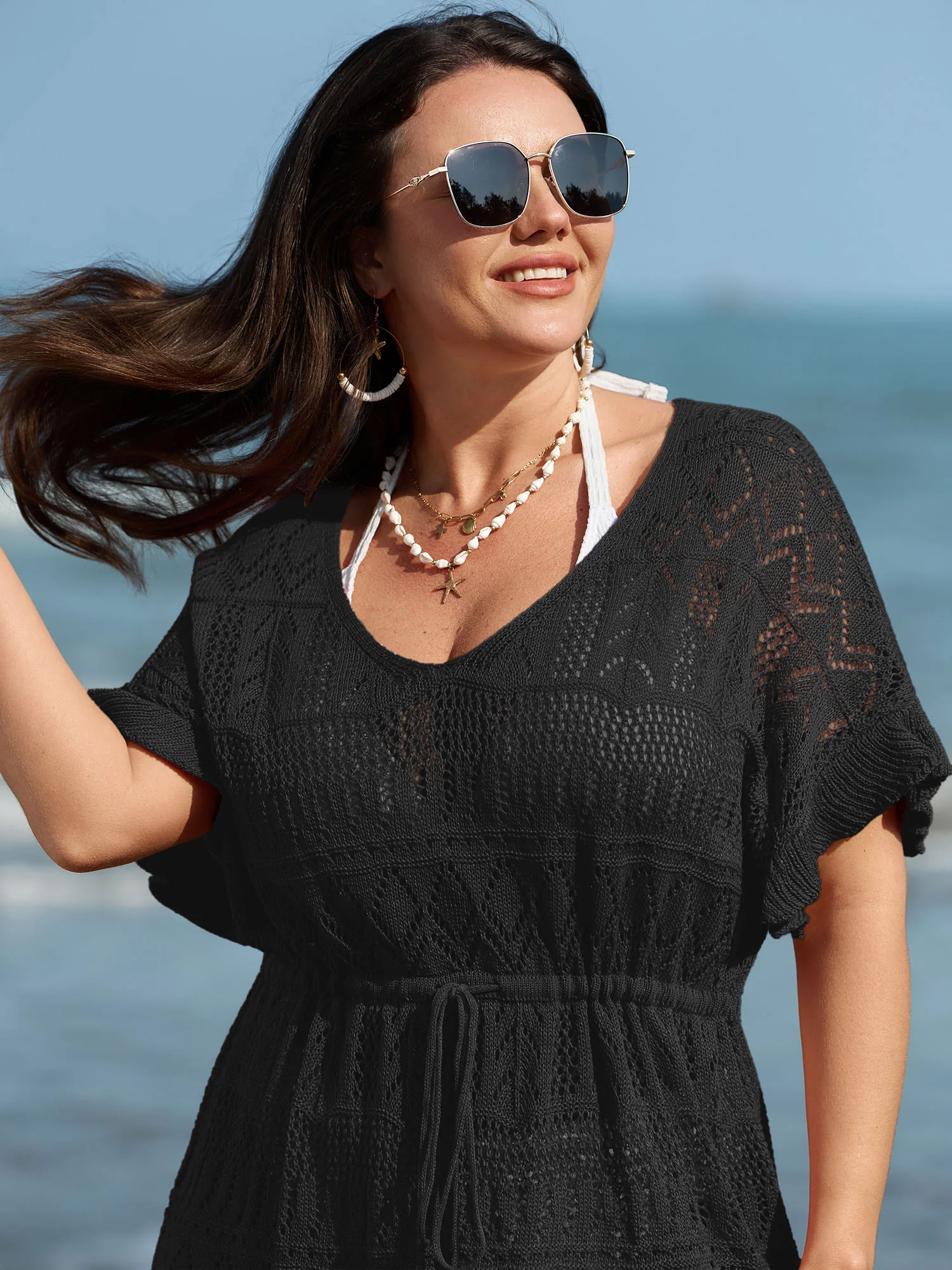 Textured Cut-Out Drawstring Swim Cover-Up - Image 9
