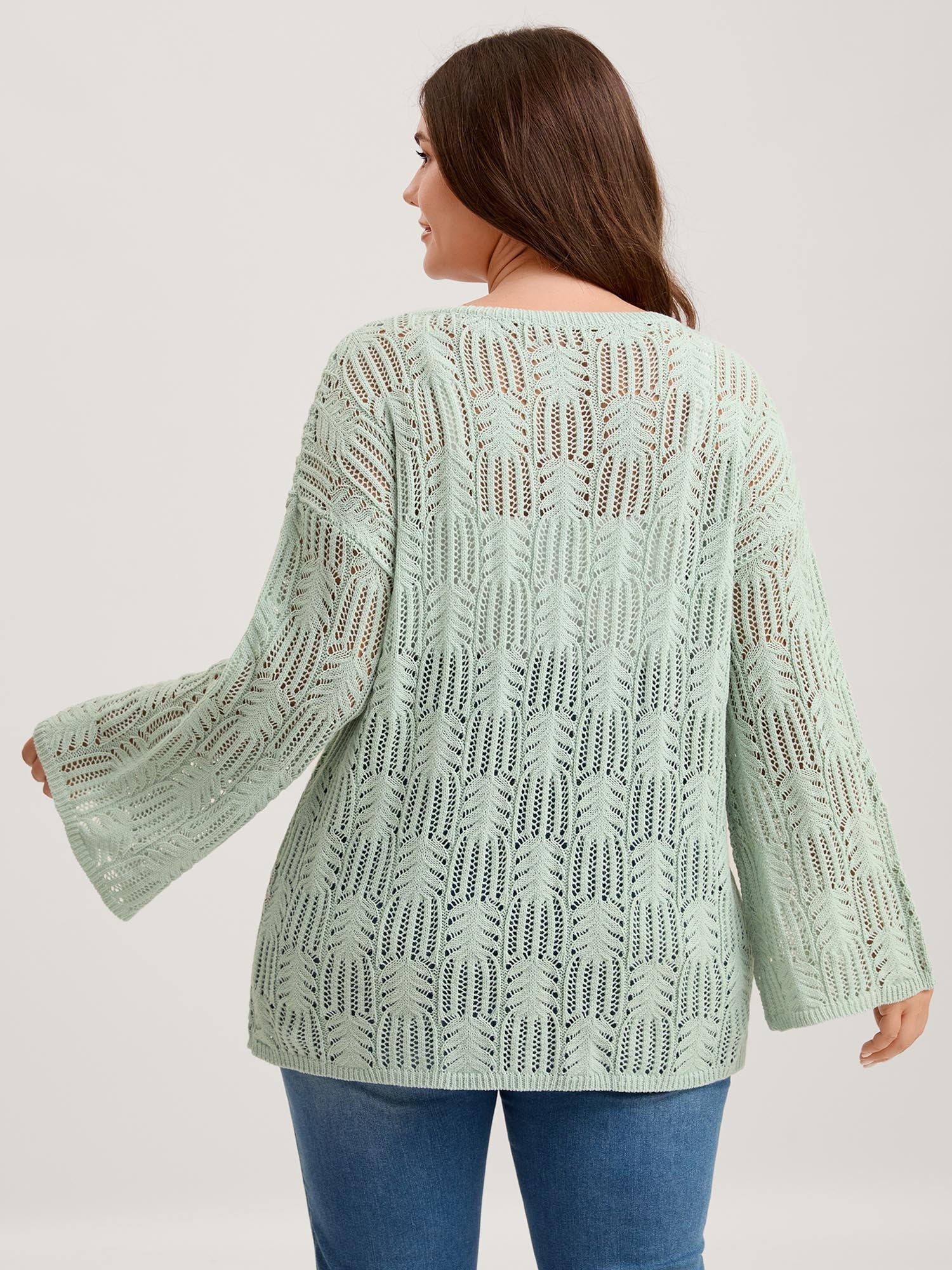 Textured Cut-Out Flared Sleeve Lightweight Pullover - Image 3