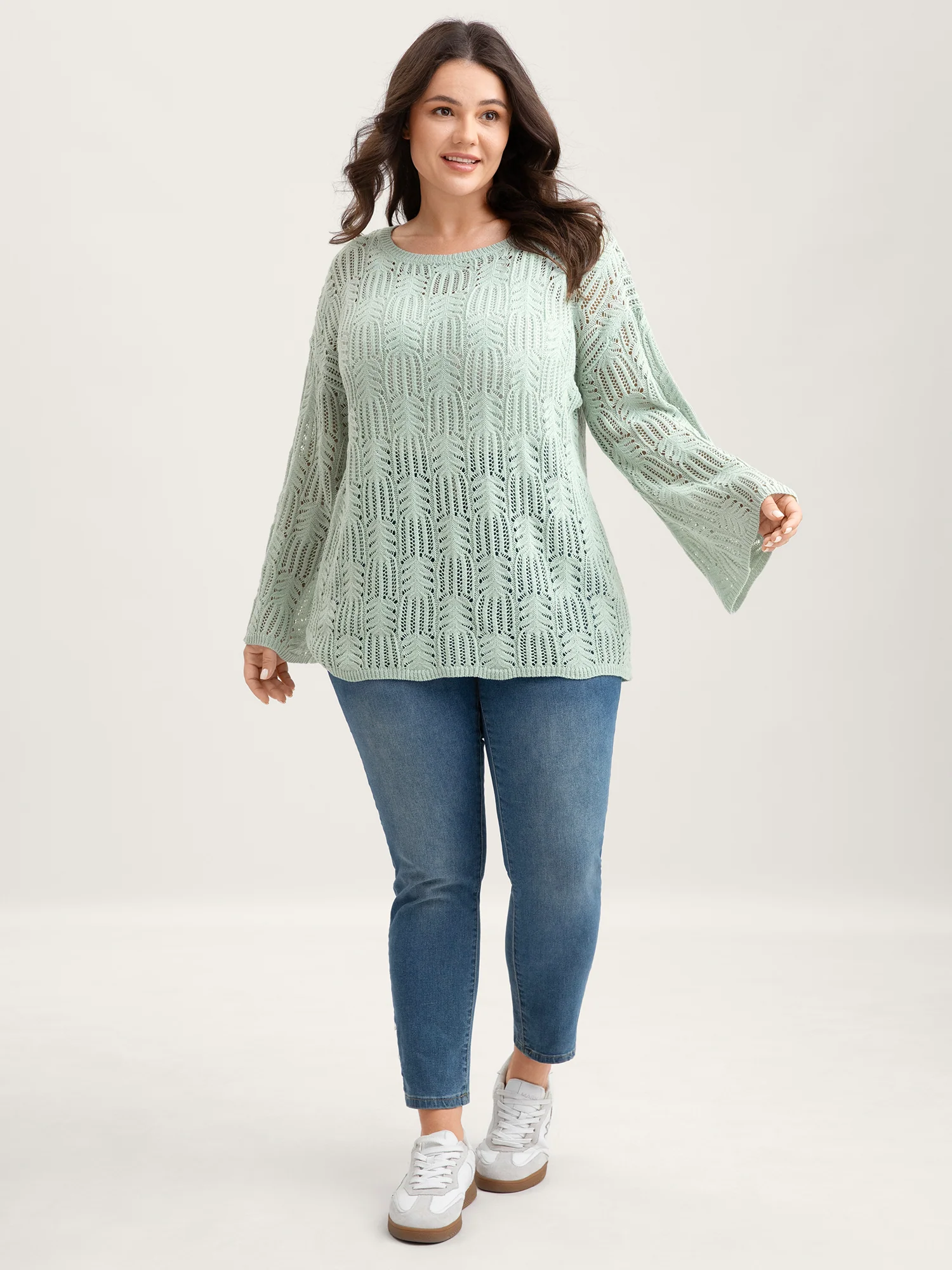Textured Cut-Out Flared Sleeve Lightweight Pullover - Image 4