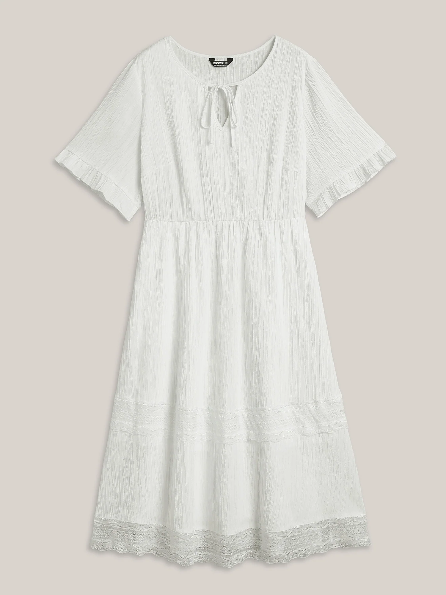 Textured Cut-Out Lace Tied Midi Dress - Image 7