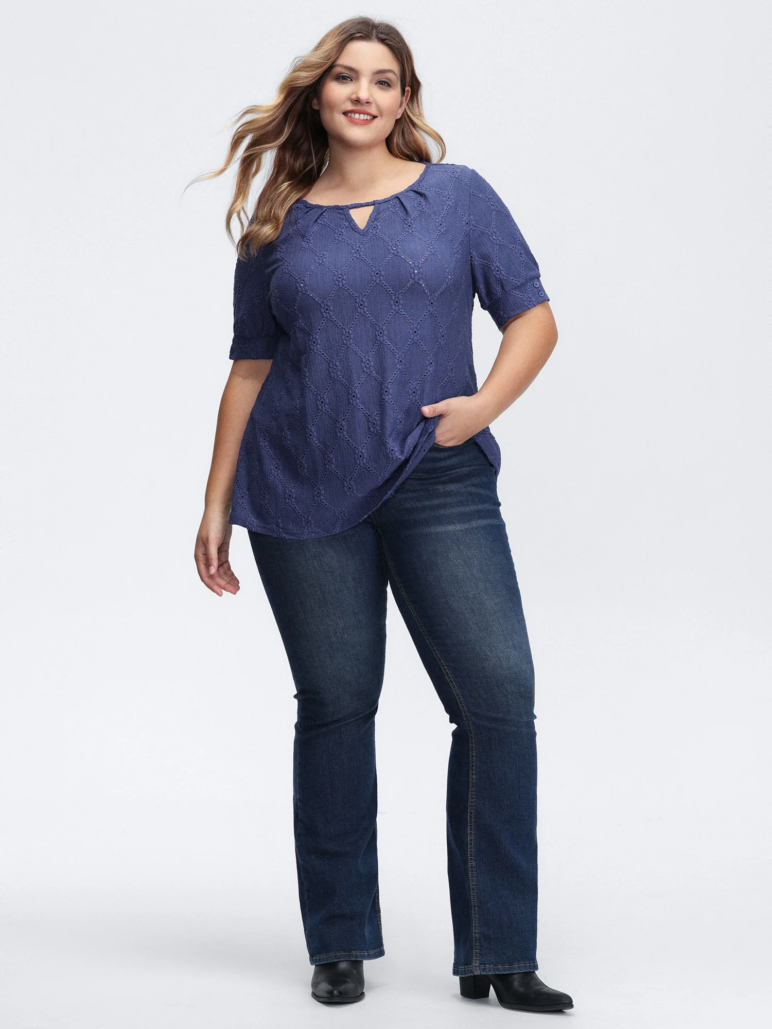 Textured Cut-Out Neckline T-Shirt - Image 3