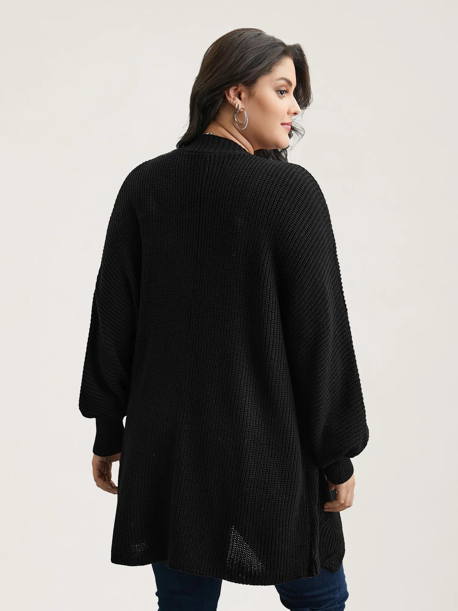 Textured Cut-Out Open-Front Cardigan - Image 2