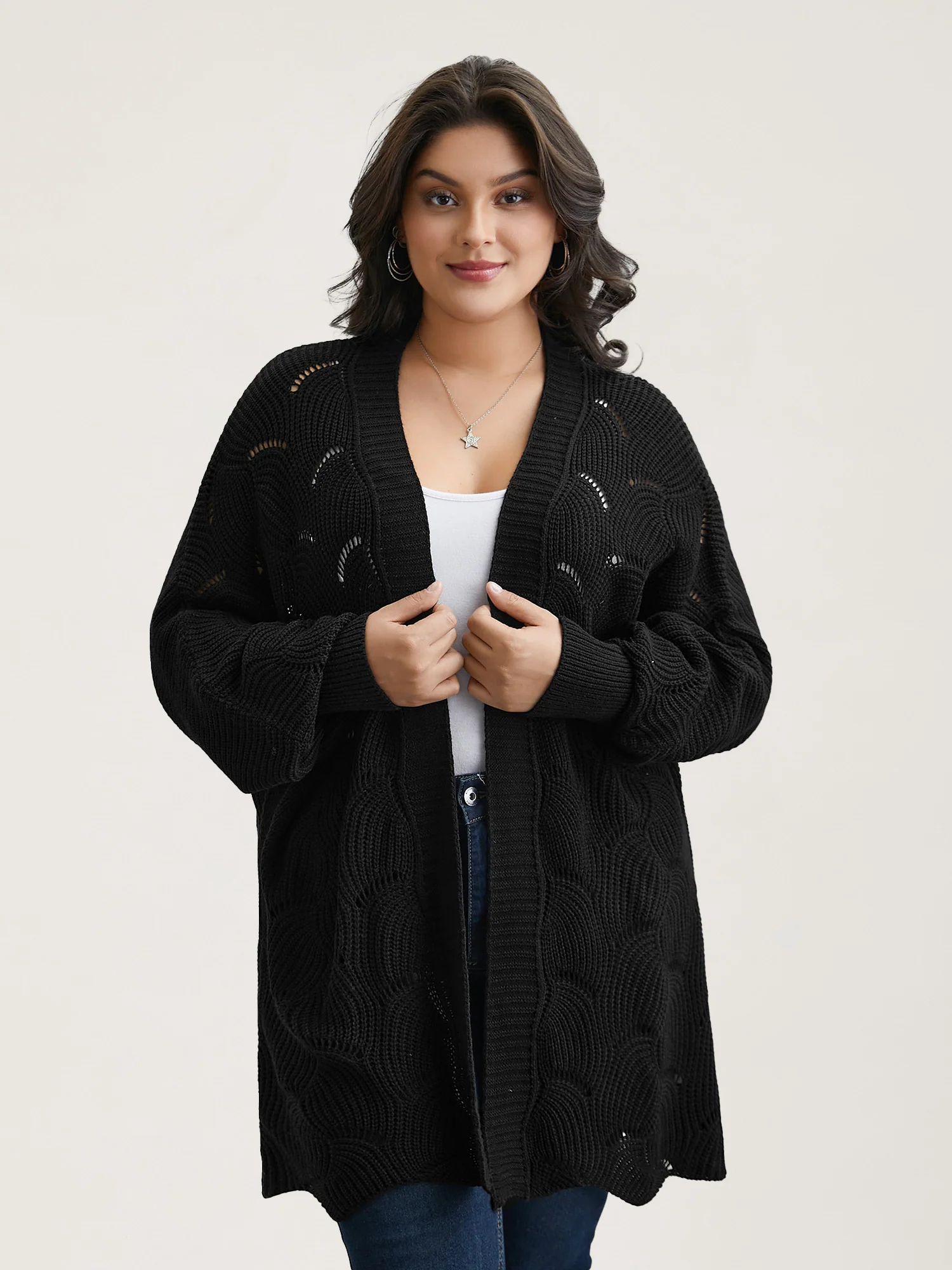 Textured Cut-Out Open-Front Cardigan - Image 4