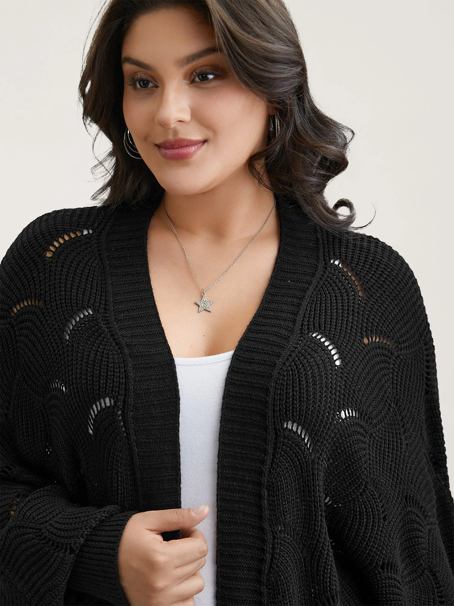 Textured Cut-Out Open-Front Cardigan - Image 5