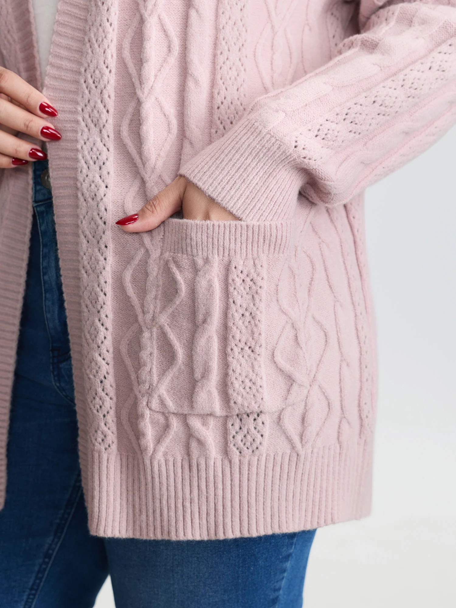 Textured Cut-Out Open-Front Knit Cardigan - Image 4