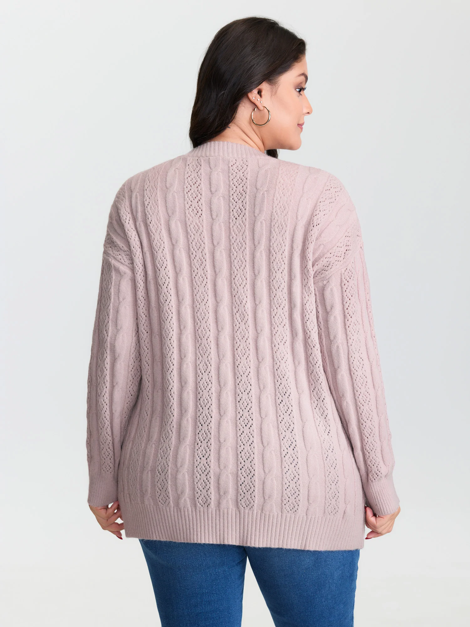 Textured Cut-Out Open-Front Knit Cardigan - Image 5