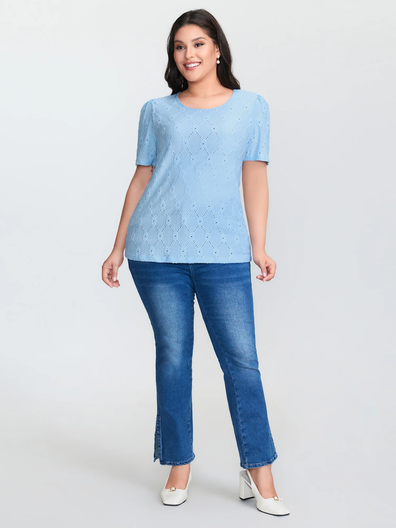 Textured Cut Out Plain T-Shirt - Image 3