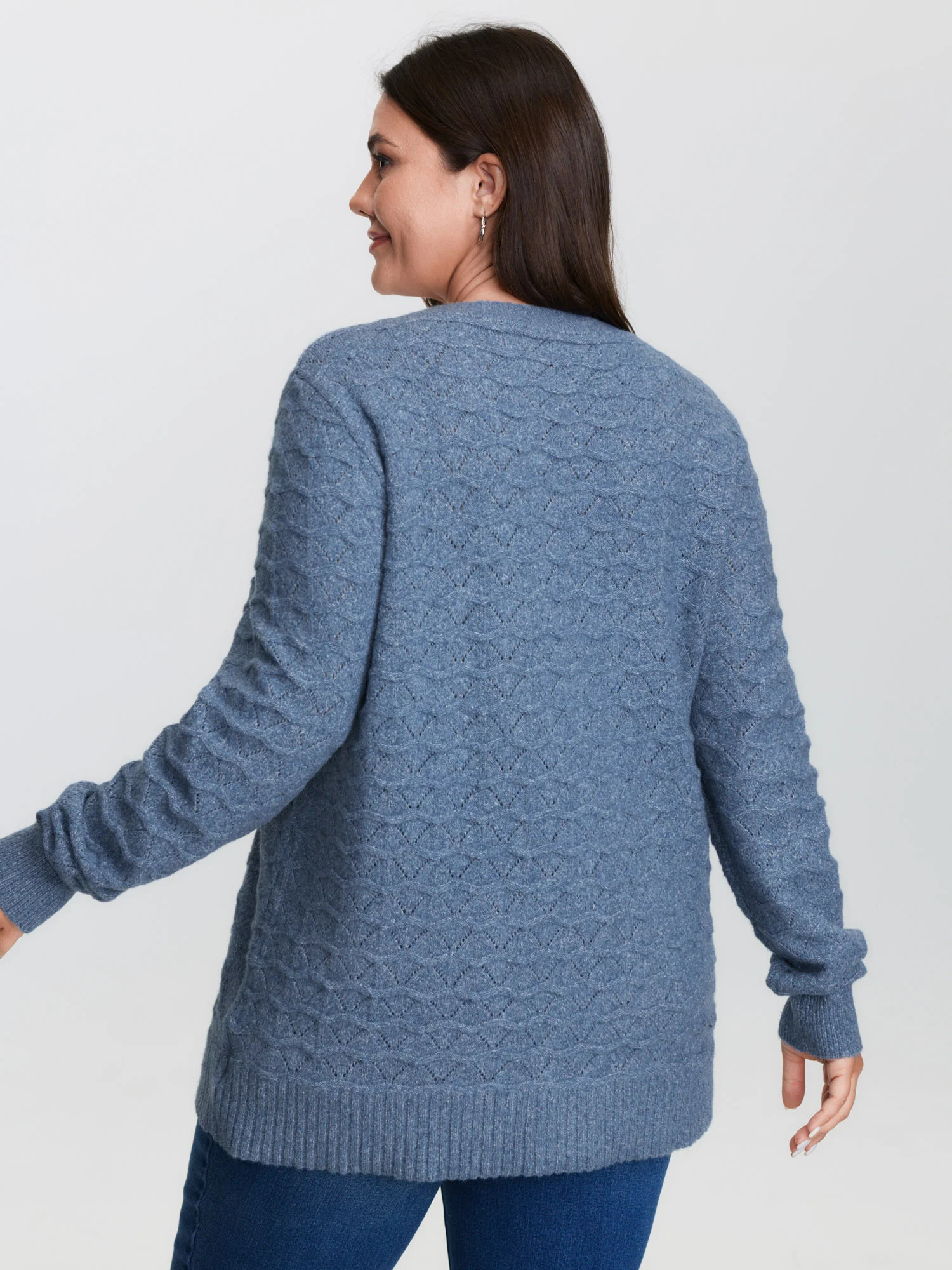 Textured Cut-Out Ribbed Hem Knit Cardigan - Image 4
