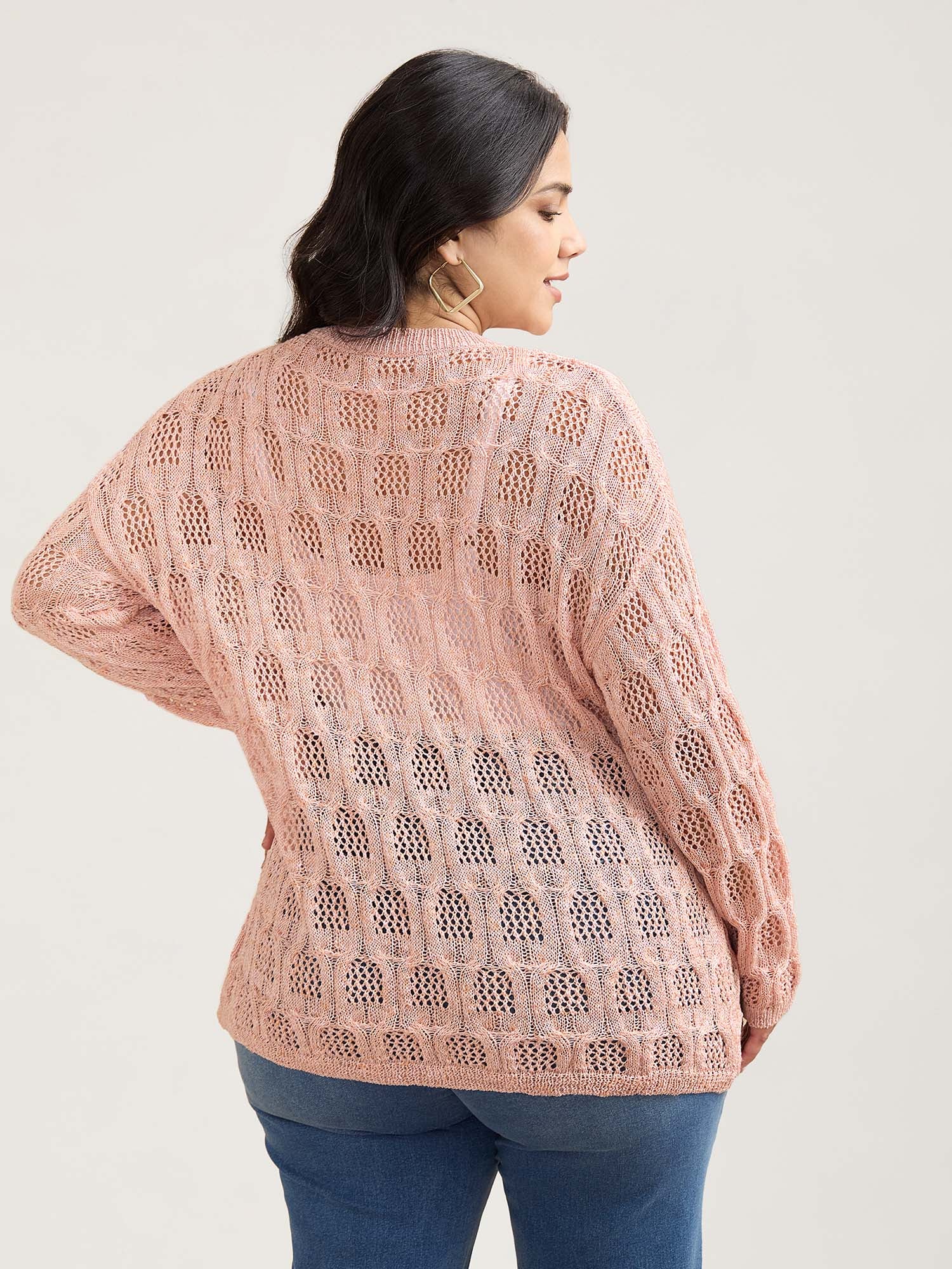 Textured Cut-Out Ribbed Hem Pullover - Image 2
