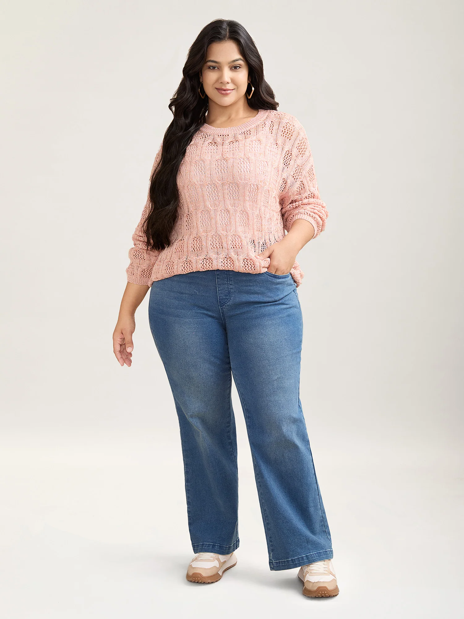 Textured Cut-Out Ribbed Hem Pullover - Image 3