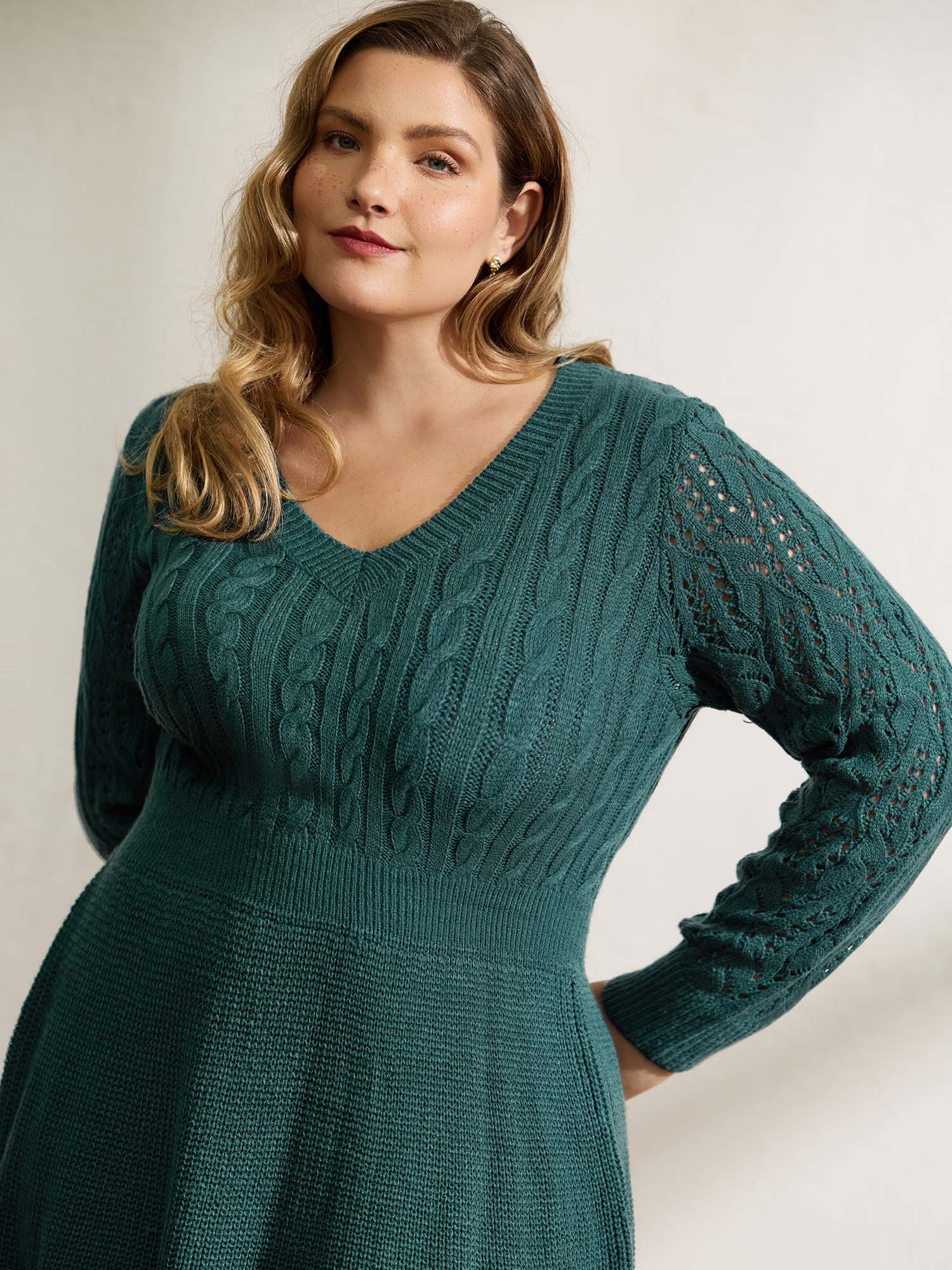 Textured Cut-Out Sleeve Sweater Midi Dress - Image 2