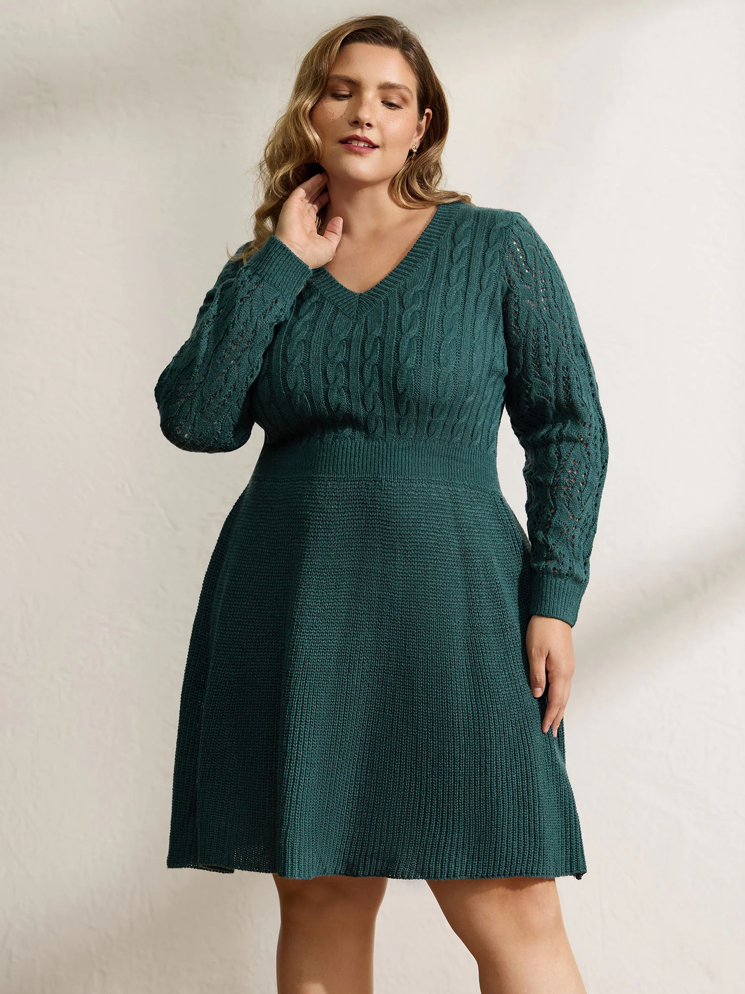 Textured Cut-Out Sleeve Sweater Midi Dress - Image 3