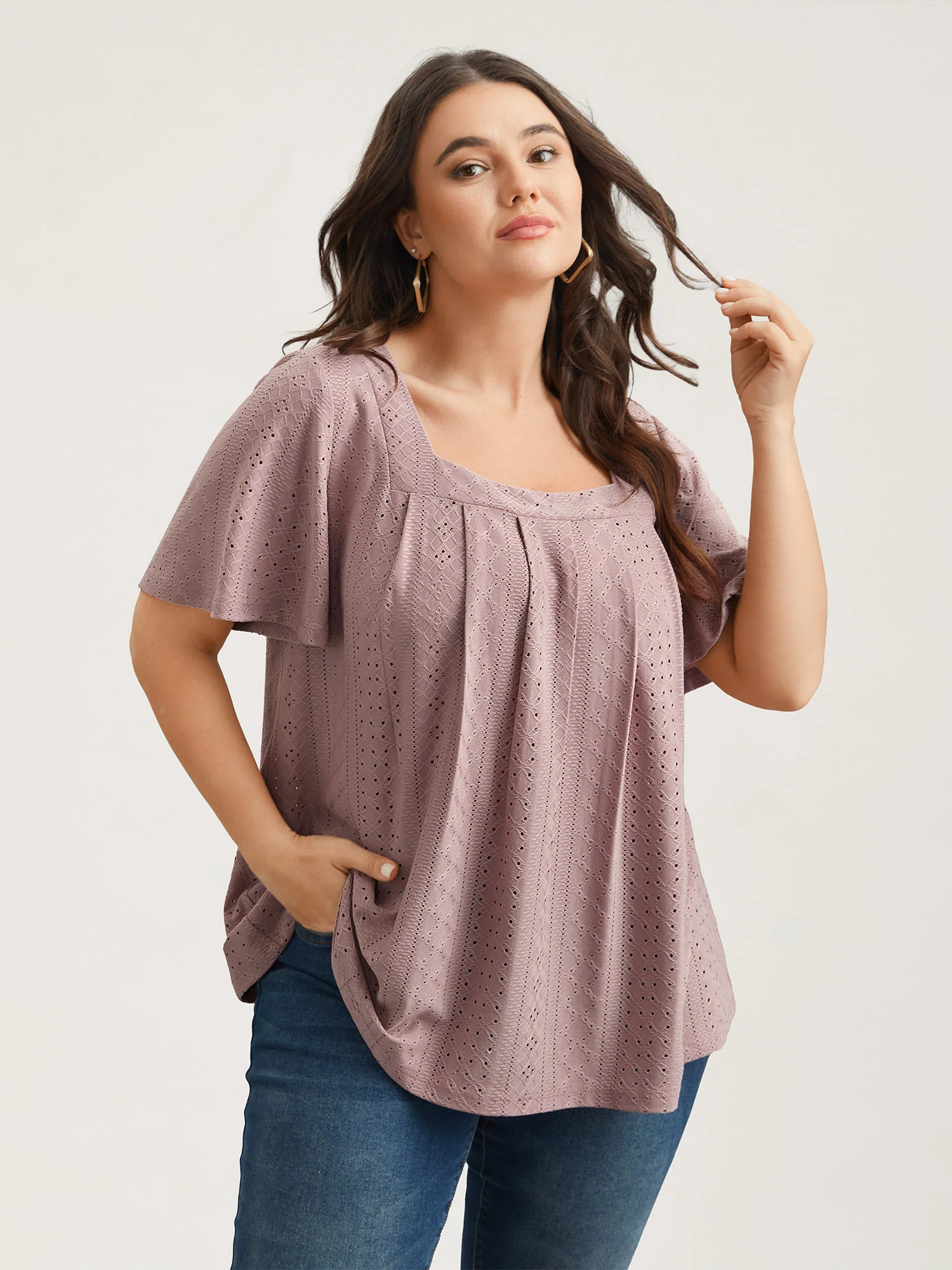 Textured Cut-Out Square Neck Shirt - Image 4