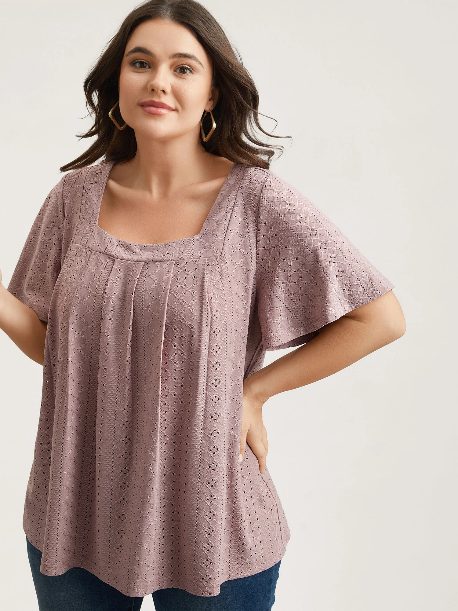 Textured Cut-Out Square Neck Shirt - Image 5