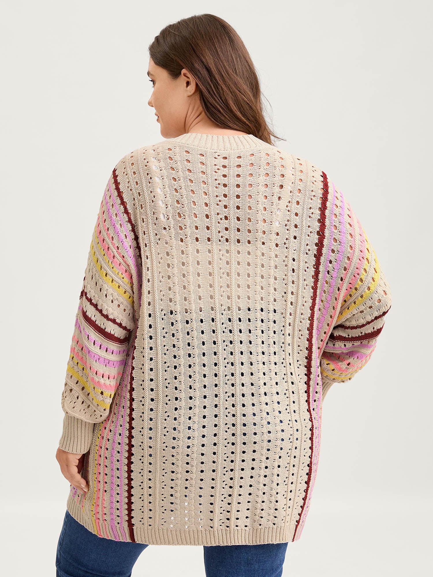 Textured Cut-Out Striped Knit Cardigan - Image 4