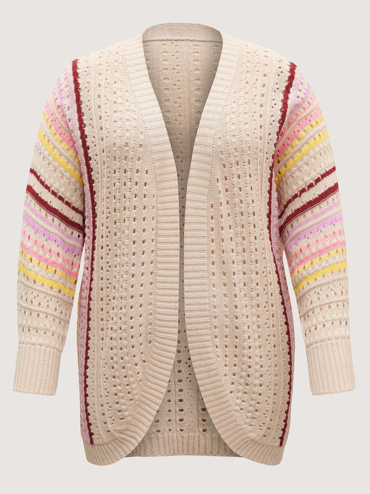 Textured Cut-Out Striped Knit Cardigan - Image 6