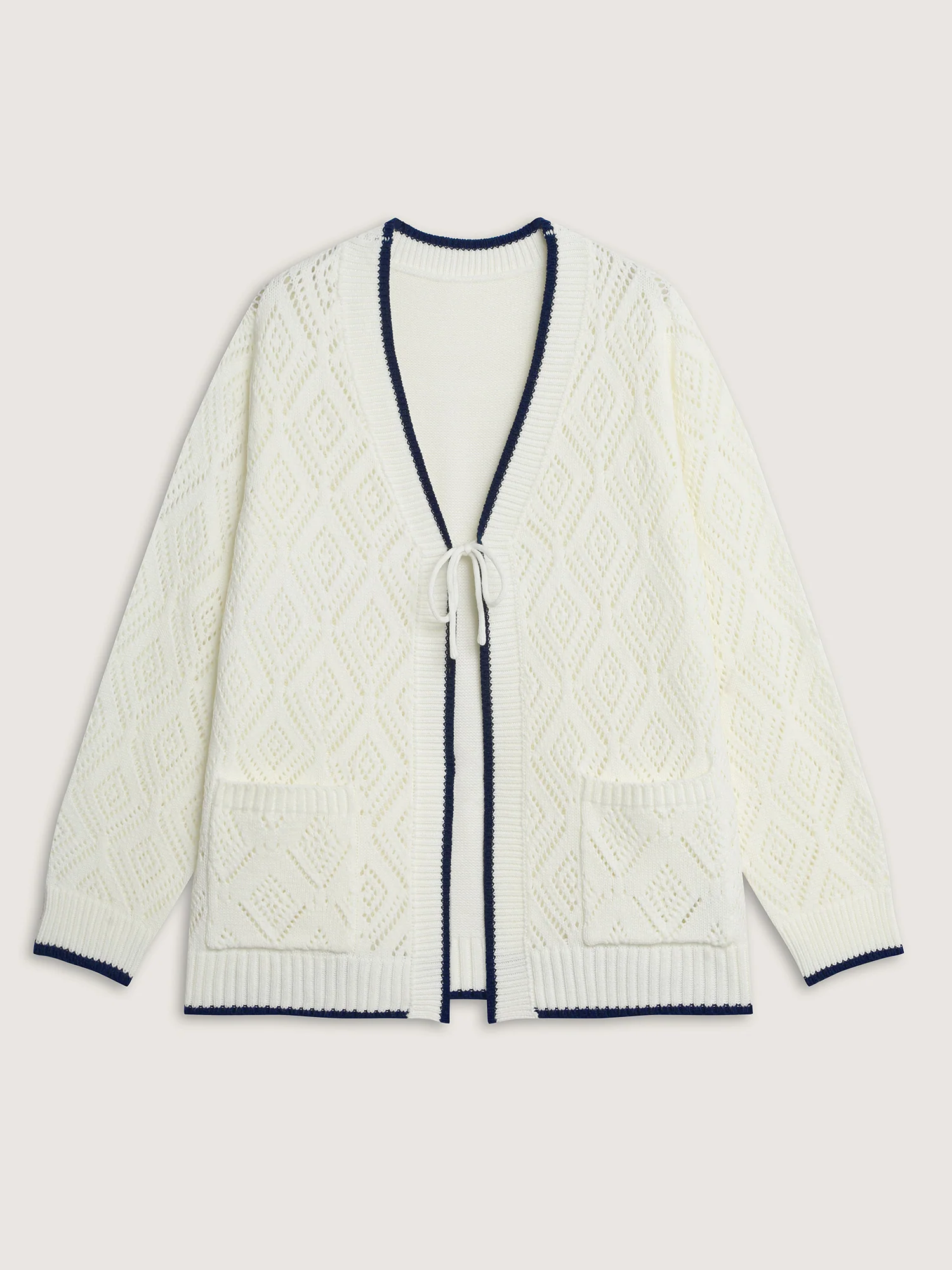 Textured Cut-Out Tie-Front Knit Cardigan - Image 8