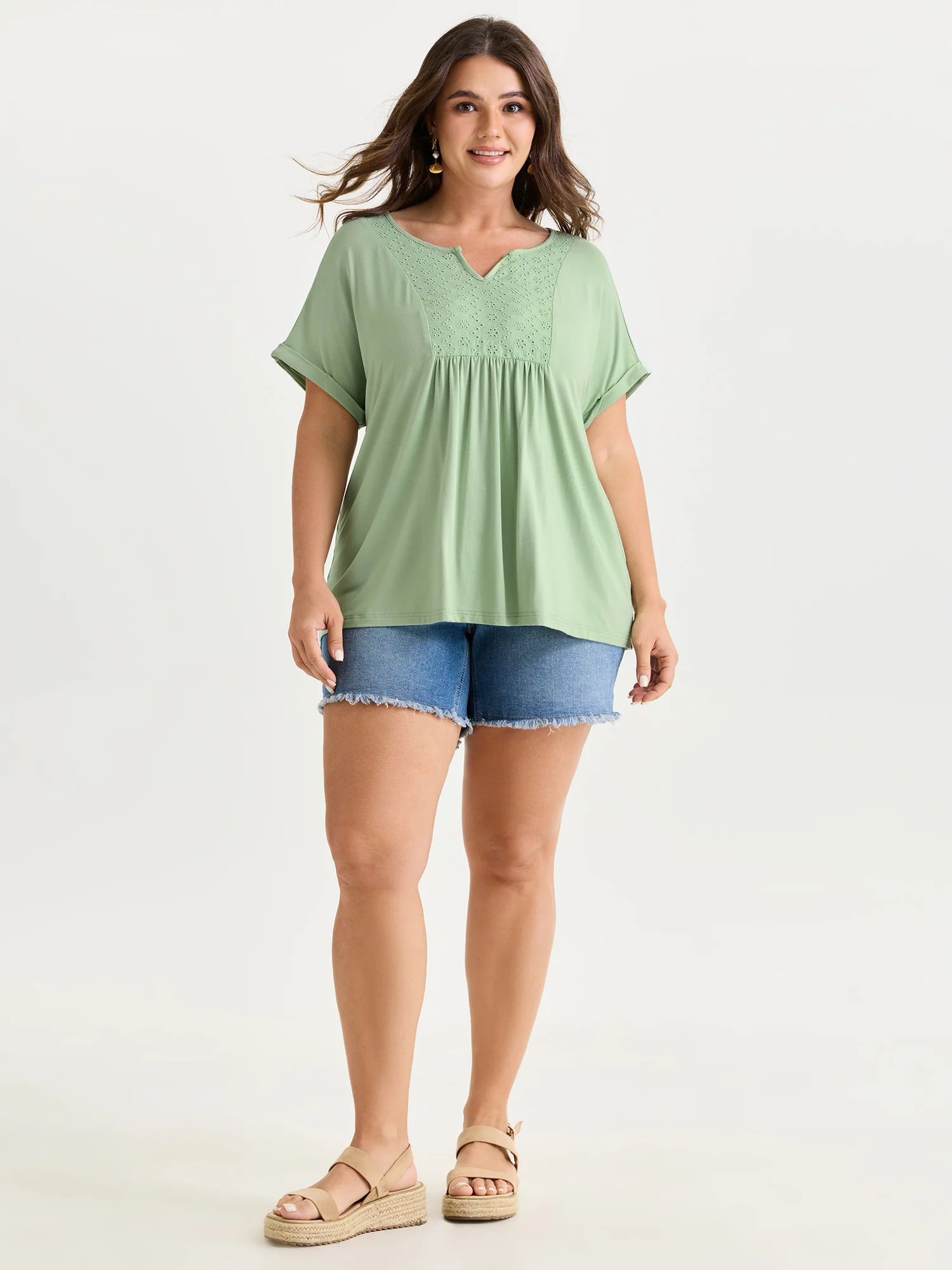 Textured Cut Out V-Neck T-Shirt - Image 3