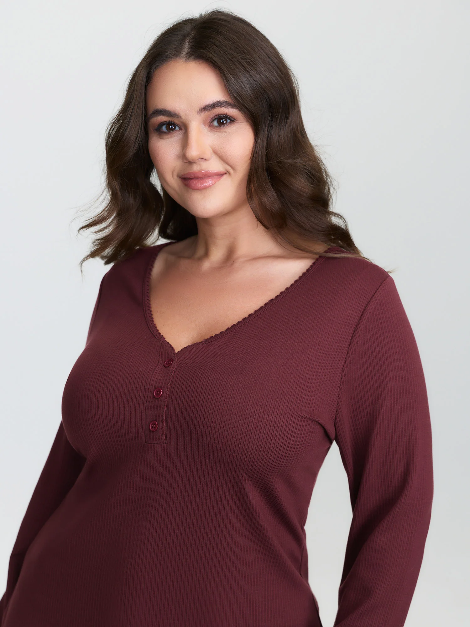 Textured Deep V-Neck Fitted T-Shirt