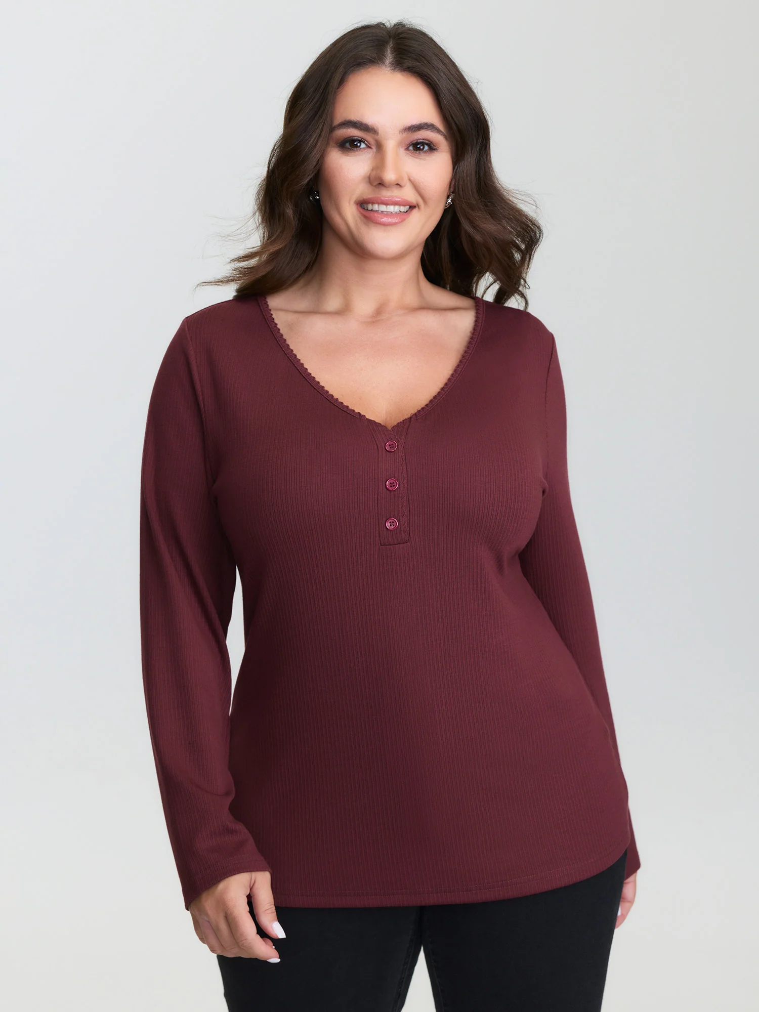 Textured Deep V-Neck Fitted T-Shirt - Image 2