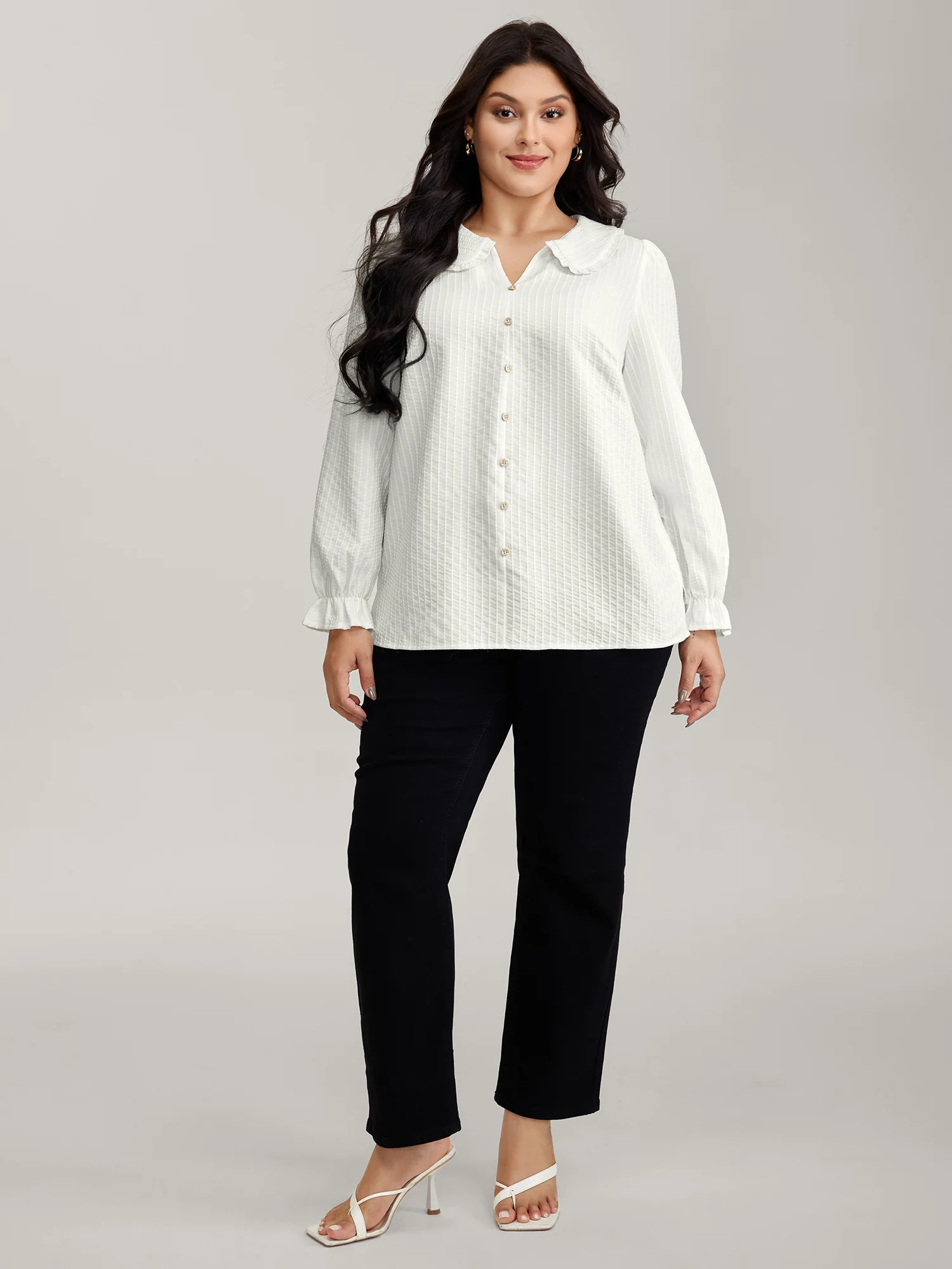 Textured Doll-Collar Button Detail Blouse - Image 4