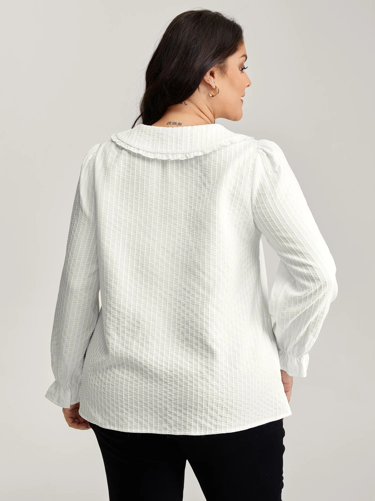 Textured Doll-Collar Button Detail Blouse - Image 5